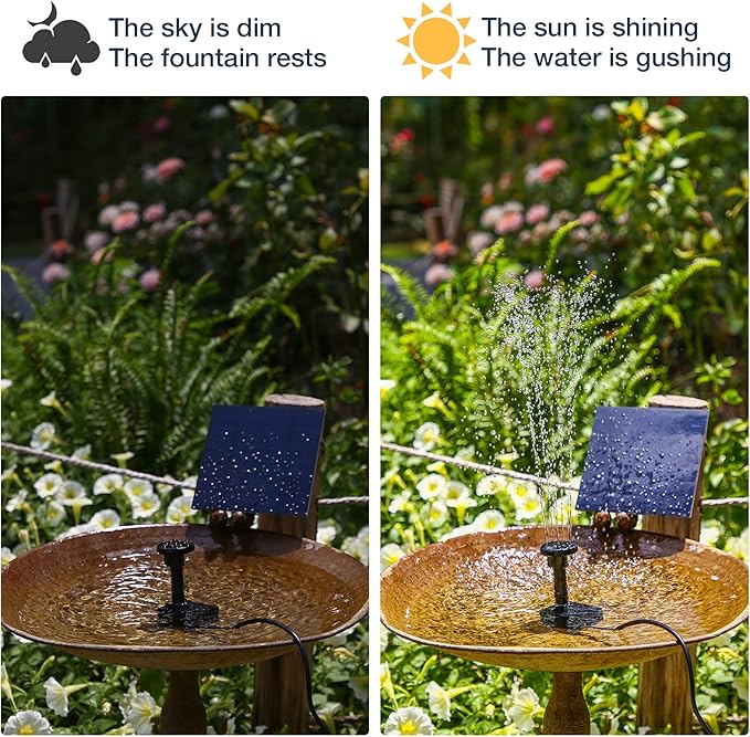 AISITIN DIY Solar Water Pump Kit for Water Feature Outdoor, Solar Powered Water Fountain Pump with 6 Nozzles for Bird Bath, Ponds, Garden, Fish Tank