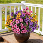 17 Inch Artificial Faux Pansy Flowers for Outdoor,Fake Pansies Flowers with Eucalyptus Leaves Fake Plants Greenery Boxwood Porch Patio Decor 6 Bundles(Light Purple,Pink,Dark Yellow)