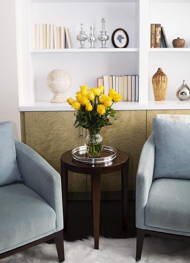 KaBloom - Bouquet of 18 Fresh Yellow Roses (Farm-Fresh, Long-Stem) with Vase - Fresh Flowers for Birthday, Valentine's & Mother's Day