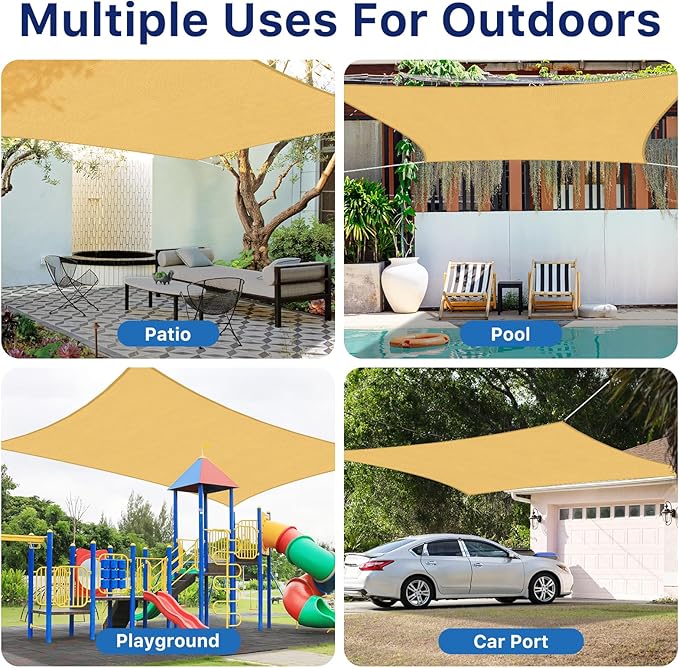 RoomHacks 12'x16' Sun Shade Sail, UV Protection Outdoor Shade, Curved Tear Resistant Heavy Duty Sun Shade for Patio Garden, Backyard, Deck, Car Port, Playground, (Sand)