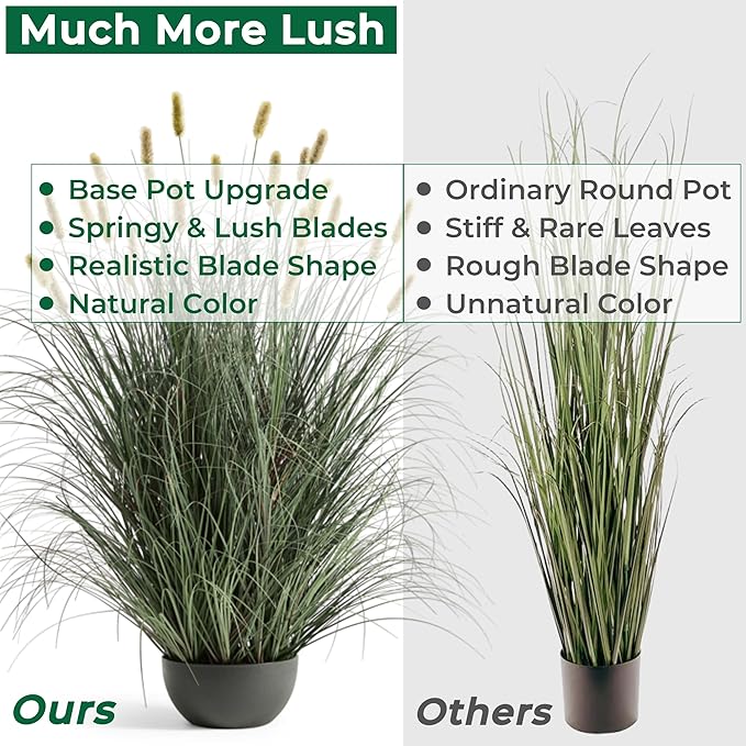 3ft Onion Grass Set of 2, Artificial Plant and Greenery, Fake Floor Plants Indoor Outdoor, Potted Faux Green Bristlegrass with Spikes, Large Size Horsetail Reed Grass, House Decorative