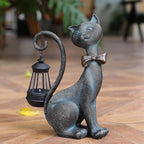 Whimsical Outdoor Cat Statues with Solar Garden Light:Cat Garden Statues for Outside Fall Decor Clearance,Outdoor Figurine for Yard Art Lawn Ornaments Patio Balcony Home House - Birthday Gifts for mom