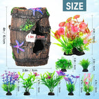 CousDUoBe Fish Broken Barrel Decor Fish Tank Decorations Betta Fish Tank Accessories,Starfish Barrel x 1pc, Aquarium Plants x 8pcs