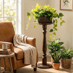 MyGift Vibrant Lifelike Artificial Plant Pothos Leafy Vine Greenery in Burnt Brown Solid Wood Rectangular Planter Box