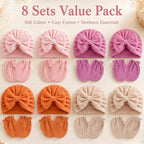 8 Sets Newborn Baby Girl Hats & Mittens, Cotton Preemie Hospital Bow Cap, No Scratch Gloves,Infant Beanies 0-3 Months