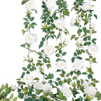 TELDRASSIL 4Pcs(26 FT) Artificial Rose Vine Fake Flower Garland Fake Silk Rose Hanging Vine for Wedding Party Background Arch Garden Background Decoration (White)