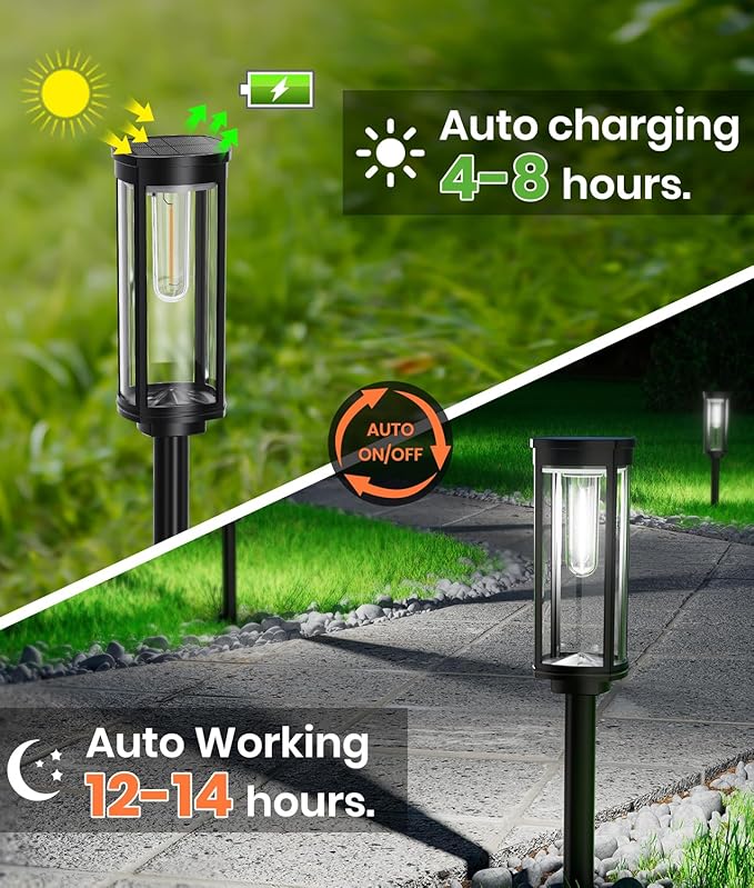 NEWMESSI 6 Pack Solar Pathway Lights Outdoor,Super Brightness IP65 Waterproof Auto On/Off Solar Path Lights, Garden Solar Powered Landscape Lighting for Outside Yard Garden Driveway Walkway Décor