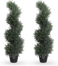 THE BLOOM TIMES 3ft Spiral Artificial Topiary Trees Set of 2, 36 inch Faux Cedar Trees for Outdoor Planters - Fake Twist Cypress Plants for Garden Front Porch Indoor Outside Decor 3 Foot
