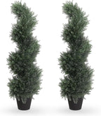 THE BLOOM TIMES 3ft Spiral Artificial Topiary Trees Set of 2, 36 inch Faux Cedar Trees for Outdoor Planters - Fake Twist Cypress Plants for Garden Front Porch Indoor Outside Decor 3 Foot