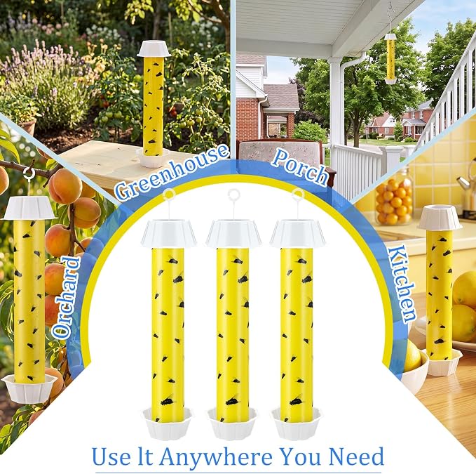 Qualirey 12 Pcs Fly Traps for Indoor Outdoor Hanging Fruit Fly Stick Trap Sticky Mosquito for Home Insect 10 x 2.5 Inches (Novel-2,Yellow and Black)