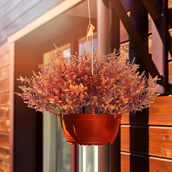 RECUTMS Artificial Fall Outdoor Plants Faux Lavender Flowers Fake Greenery 12 Bundles UV Artificial Flowers for Outside Fake Lavender Plants Faux Greenery for Garden Patios Fall Wedding (Brown)