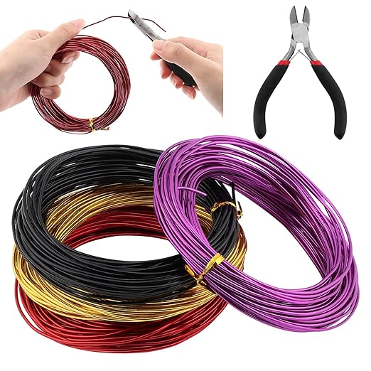 4 Roll Bonsai Wire,with Hand Plier Aluminum Bonsais Training Wire Anodized Aluminum Bonsai Wire Tools for Fine Trunk & Branch Control(Size:4 Roll)
