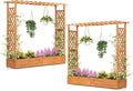 Giantex Set of 2 Raised Garden Bed with Trellis & Hanging Roof, Wood Planter Box with Bottom and Drainage Holes, Freestanding Garden Planter for Flower Vegetable Fruit Herb Climbing Vines, 77"x17"x70"