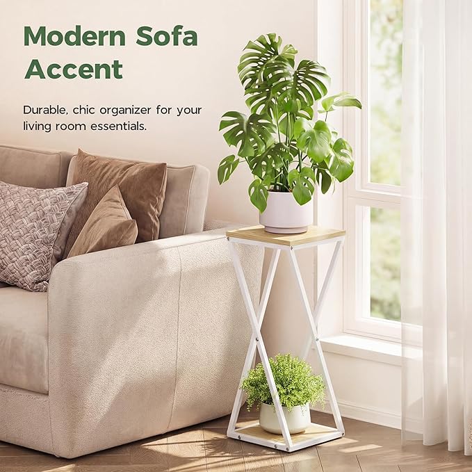 Bamworld Tall Plant Stand Indoor Corner Plant Shelf Tiered Plant Stand Wood Plant Table Heavy Duty Flower Pot Stands Metal Plant Holder for Living Room Bedroom Hallway(White)