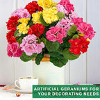 TURNMEON Artificial Geraniums Flowers for Outdoors Summer Decoration, 4 Bundles Fake Flowers Silk Color Flowers UV Resistant No Fade Faux Plants for Planter Gardens Table Porch Indoor Cemetery Decor