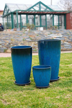 24,21,11 Inch Large Plastic Planters with Drainage Hole and Saucer - Set of 3 Tall Plant Pots Indoor Flower Pot Tall Round Planters Outdoor Large Tall Planter