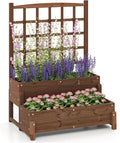 Giantex Raised Garden Bed with Legs and Trellis, 2-Tier Standing Planter Box with Drain Holes, Outdoor Elevated Garden Trellis for Vine Climbing, Flower Vegetable Fruit Herb Growing, Rustic Brown