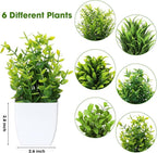 Unittype 12 Pcs Fake Plants Small Artificial Faux Plants for Shelf Mini Plastic Potted Greenery for Home Office Desk Bathroom Bedroom Indoor Decor(White Pot,Green)