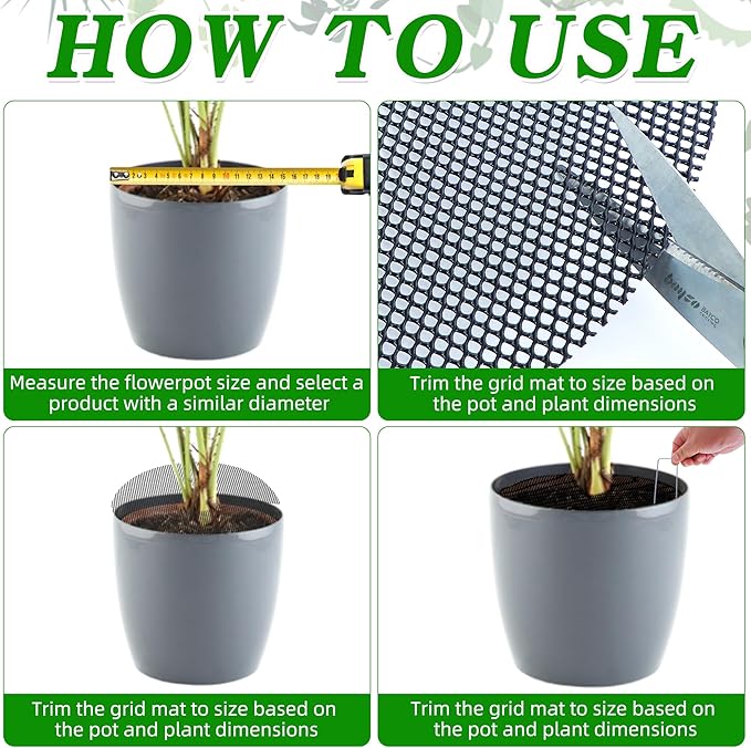 10Pcs Plant Pot Grids - 11.8Inch Plant Pot Cover with 10 U-Shaped Nails, Cuttable Soil Cover Protector from Cats, Dig-Free Soil Cover Flower Pot Grid Guard