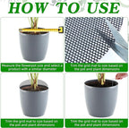 10Pcs Plant Pot Grids - 11.8Inch Plant Pot Cover with 10 U-Shaped Nails, Cuttable Soil Cover Protector from Cats, Dig-Free Soil Cover Flower Pot Grid Guard