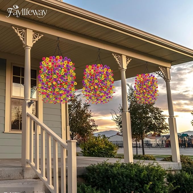 Artificial Hanging Flowers for Outdoors Spring Summer Decoration, 8PCS UV Resistant Silk Fake Hanging Plants for Patio Porch Front Yard Window Garden Indoor Decor(Spring Color,8PCS)