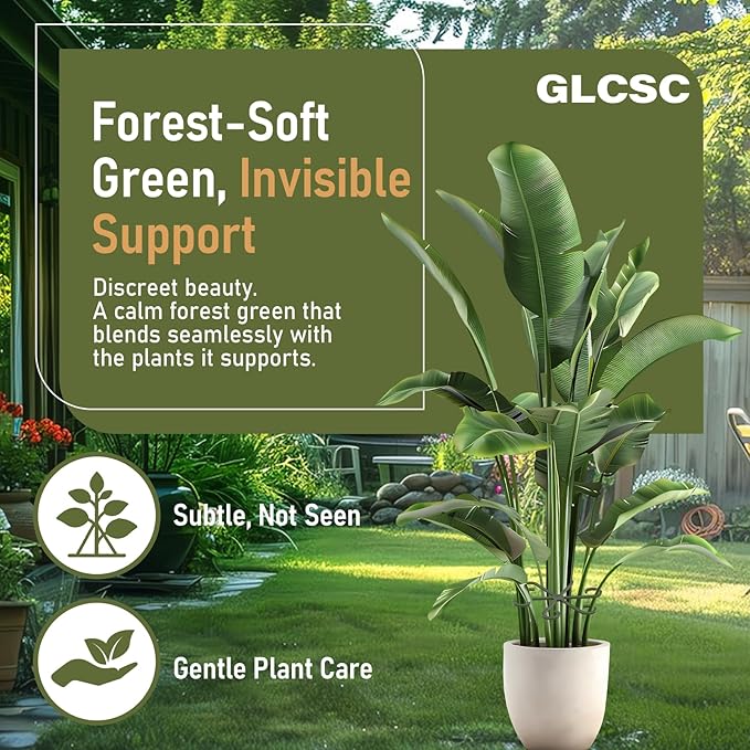 24PCS Forest Green Plant Stem Support, Invisible Stem Supports for Indoor Plants, Monstera Plant Support for Healthy Growth, 4 Sizes Climbing Houseplant Holders, Reusable Plant Accessories