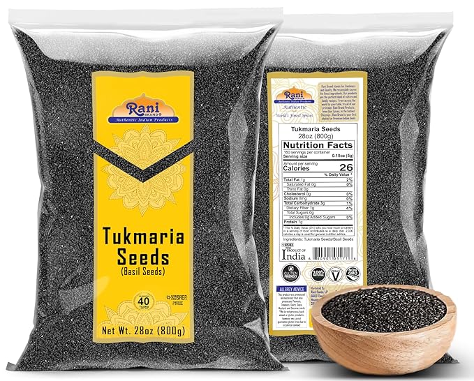 Rani Tukmaria (Holy Basil Seeds) 28oz (800g) Used for Falooda / Sabja Dessert, Spice & Ayurveda Herbal ~ All Natural | Gluten Friendly | NON-GMO | Kosher | Vegan | Indian Origin