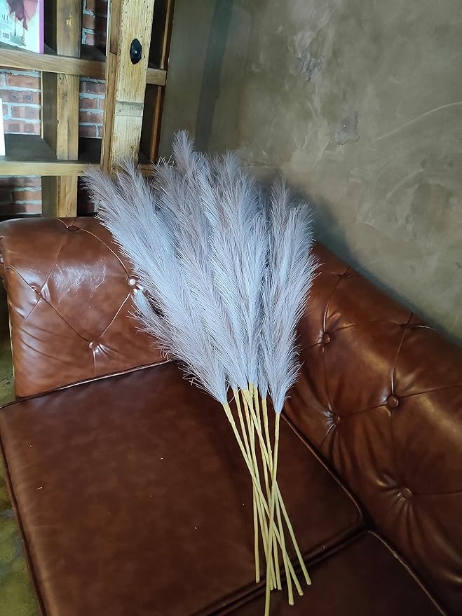 Premium Faux Grey Pampas Grass – 43.3" Tall Fluffy Neutral Decor, 8pcs 18-Branch One-Piece Stems No Assembly, Luxury Silk-Feel Feather Flowers for Modern Minimalist Scandinavian Decor,8 Stems110cm