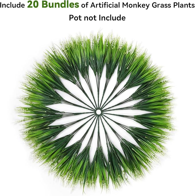 Ivydale 20PCS Artificial Plants Fake Flowers Monkey Grass for Outdoors,UV Resistant Realistic White Faux Greenery Shrubs Outside Decor for Home Garland Porch Patio Balcony Planter Yard Office Pathway