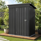 5x3 FT Outdoor Storage Shed, Metal Tool Shed with Sloping Roof and Lockable Door, Waterproof Garden Shed for Backyard, Patio, Lawn and Outdoor Storage, Black