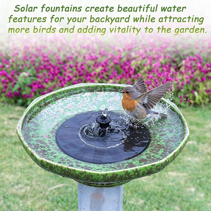 Solar Fountain Ceramic Bird Bath,Birdbaths for Outdoors,Outdoor Fountain Bird Bath,Garden and Home Décor.