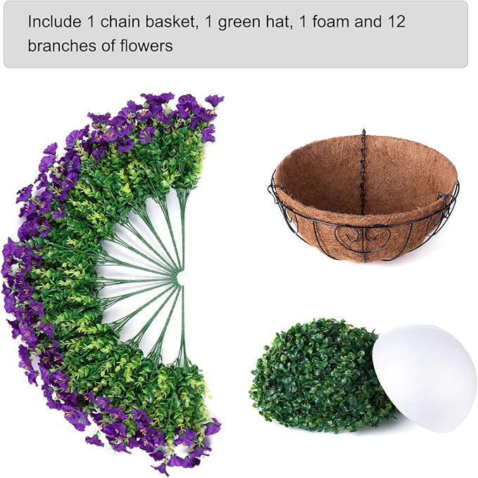 Artificial Fake Hanging Flowers Plants Basket for Outdoors Spring Decoration, Realistic Faux Silk Morning Glory for Outdoor Planters UV Resistant Artificial Flowers for Outside Porch Garden, Purple