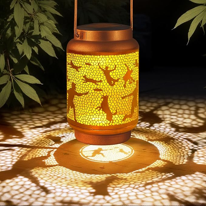 Solar Lanterns Outdoor Waterproof Gifts for Women Grandma Gifts for Mom Human Dog Projection Garden Decor Solar Hanging Lantern Metal for Patio Yard Festival Pathway Landscape