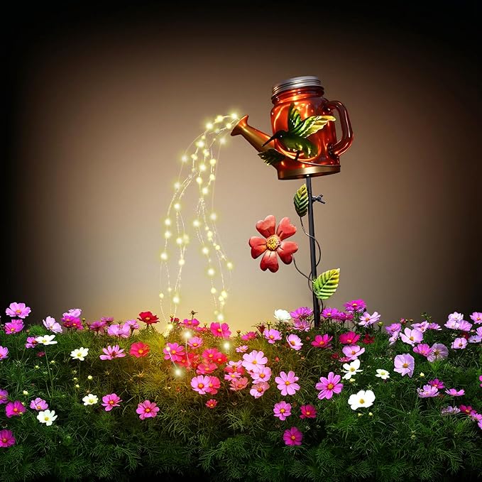 SRNPMIU Solar Watering_Can Light, Yard Outdoor Decor Lights, IP65 Waterproof, Hanging Hummingbird Garden Light, Outside Garden Flower Bed Decor, Women Gift, Birthday Gifts