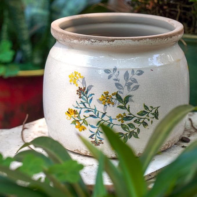 Dosayes Vintage Ceramic Ice Crack Flower Pot with Drainage Holes, Country Rustic Planters for Indoor and Outdoor,Tuscan Decor,Home,Living Room, Garden Decor, Gardening Gift (English)