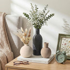 Ceramic Vase Set, Small Rustic Distressed Flower Vase in Pottery Decor, Modern Boho Farmhouse Decor for Pampa Grass, Dried & Fresh Flowers, Decorative Vase for Living Room, Kitchen, Entryway, Black