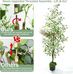 Caxchiling Fake Ficus Tree 6FT,Artificial Floor Plants for Indoor Outdoor, Lifelike Potted Tree with Moss Topper and Cotton Basket, Home Office Living Room Bedroom Doorway Decor (White-Edged Leaves)