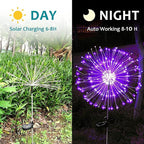 JJGoo Solar Firework Lights, 2 Pack 150 LEDs 2 Lighting Modes Solar Lights Outdoor Waterproof for Garden Patio Walkway Pathway Party Wedding Christmas Decorative - Purple