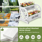 2-Tier Wooden Wagon Planter Box, Extra Large Decorative Flower Cart with Wheels, Washed White Rustic Wood Planter with Drainage Holes & Non-Woven Liner, Raised Bed for Flowers Herbs Vegetables