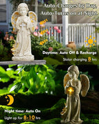 Solar Angel Statues for Outside, 12" Garden Solar Angel Figurines w/Lighted Cross, Guardian Angel for Cemetery, Yard, Pathway, Lawn Decor, Memorial Gardens Gifts for Mom Grandma Women