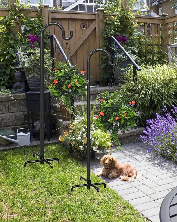 Breeze Touch 2Pack 32 Inch Adjustable Shepherd Hooks for Outdoor Outside, Heavy Duty with 5 Prongs Base, for Hanging Lantern, Hummingbird Feeder, Lightweight Plant, Wind Chime, Bird Feeder Hanger