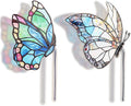 2PCS Glass Butterfly Monarch Suncatcher for Pot Plant Decoration, Acrylic Butterfly Garden Stake Decor Butterflies Catcher for Indoor Outdoor Patio Plant Pot Yard Art Décor