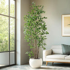 Bailikang Artificial Ficus Tree Indoor 8ft, Large Potted Faux Tree with Realistic Silk Leaves & Trunk for Home Office, Living Room Corner Decor