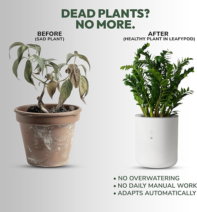 8 Inch Smart Self Watering Planter with WiFi Bridge & App Control – AI Plant Care System with Sensors, Automatic Watering, Alerts – Modern Indoor Planter for Houseplants | Cordless