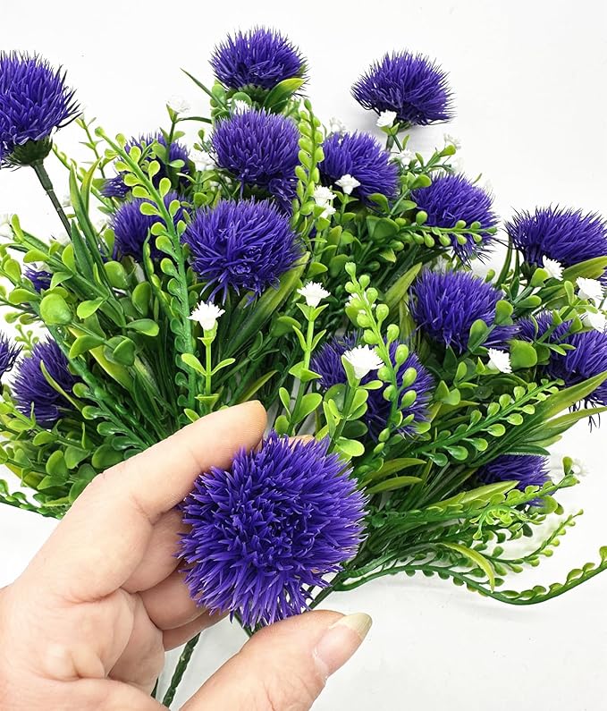 PASYOU Simulation Dandelions, 12 Inch Artificial Dandelions Fake Dandelion Flowers, Gerbera Flower Ball Faux Plants Bouquet for Table Arrangement Wedding Party Decorations Garden Balcony Purple 4 Pack