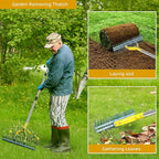 Thatch Rake, 15-Inch Steel Lawn Dethatcher with Handle, Heavy Duty Grass Cleaning Tool for Dead Grass and Soil Loosening, Versatile Yard and Garden Grooming (Black+Metallic Silver)