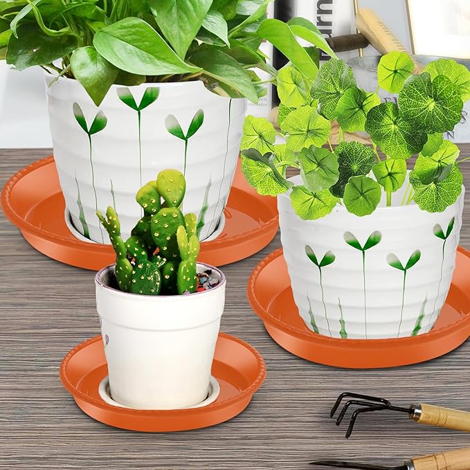 SupKing 9 Pack Plant Saucers (6 inch /8 inch /10 inch),Heavy Sturdy Plant Trays Pot Tray for Indoor Clear Plastic Flower Pot Saucers Thicker Plant Water Drip Trays for pots-Terracotta