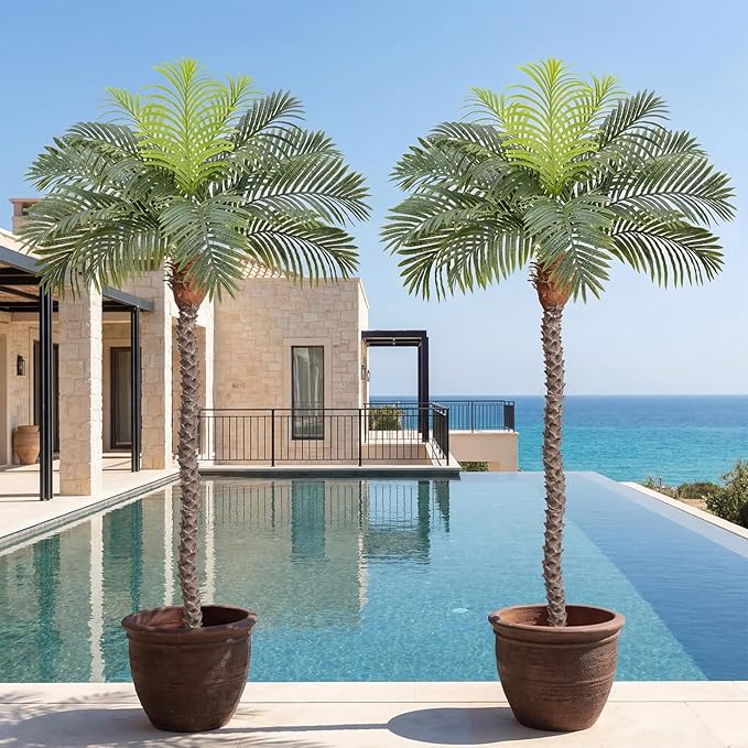 6ft Tall Artificial Phoenix Palm Tree for Outdoor Indoor Decor, Large Faux Coconut Silk Palm Tree Tropical Fake Tree Perfect for Outside Patio Poolside Home Office Decor (Set of 2)