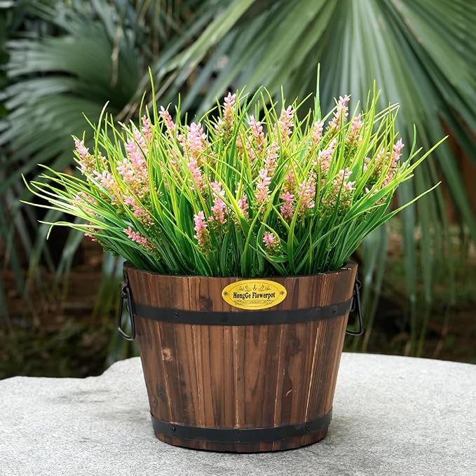 20 Bundles Artificial Plants Outdoor, UV Resistant Fake Flowers， Realistic Faux Lavender Shrubs for Porch Garden Window Box Home Decoration (Pink)
