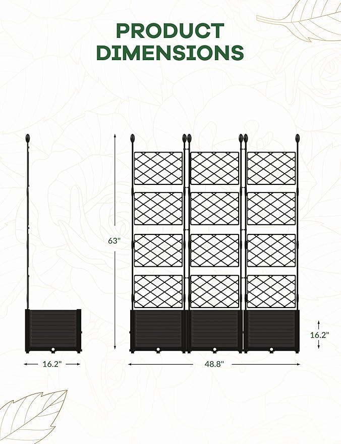 Garvee Raised Garden Bed with Trellis 3-Pack - 48" l x 16" w x 63" h Plastic Vertical Planter Box for Climbing Plants, Outdoor Privacy Screen for Patio, Balcony, Backyard - Sturdy & Lightweight